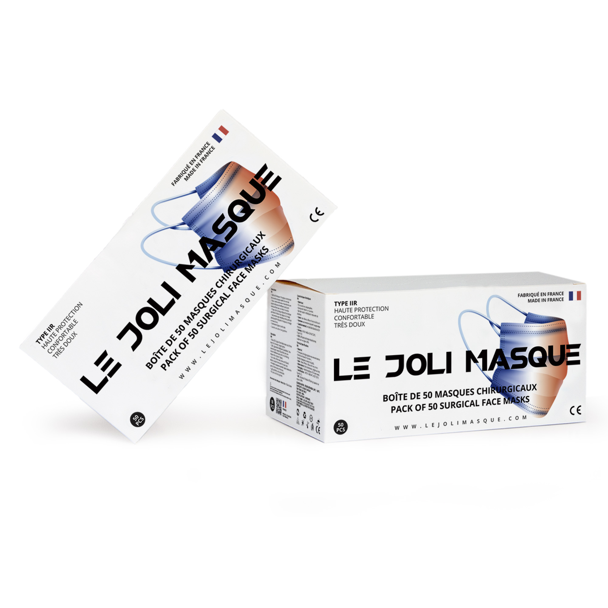 Masques chirurgicaux 3 plis IIR - Fabrication Française (SANS LATEX) -  BOITE 50 MASQUES