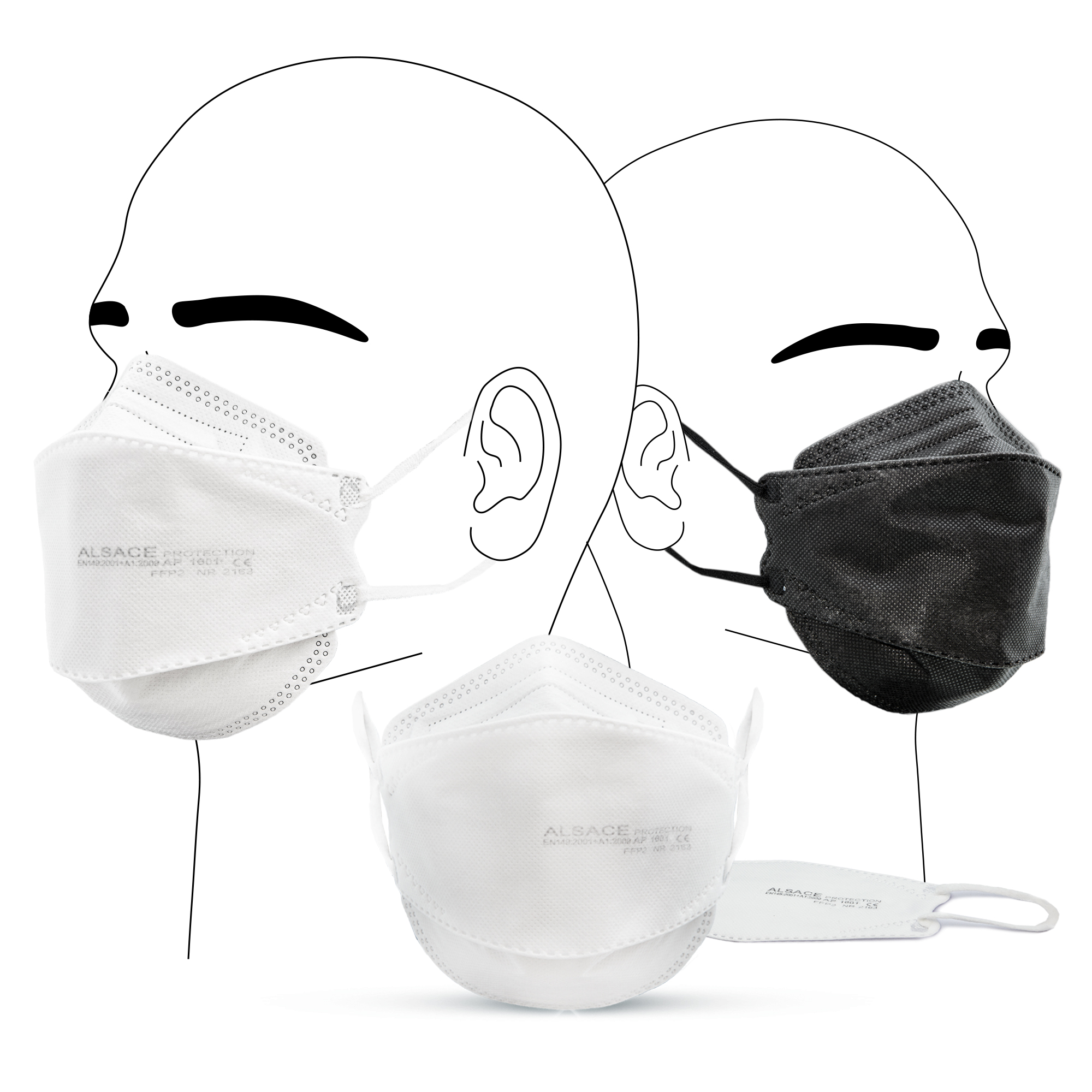 Masque anti-pollution FFP2 noir & blanc taille XL (homme) - La Poste