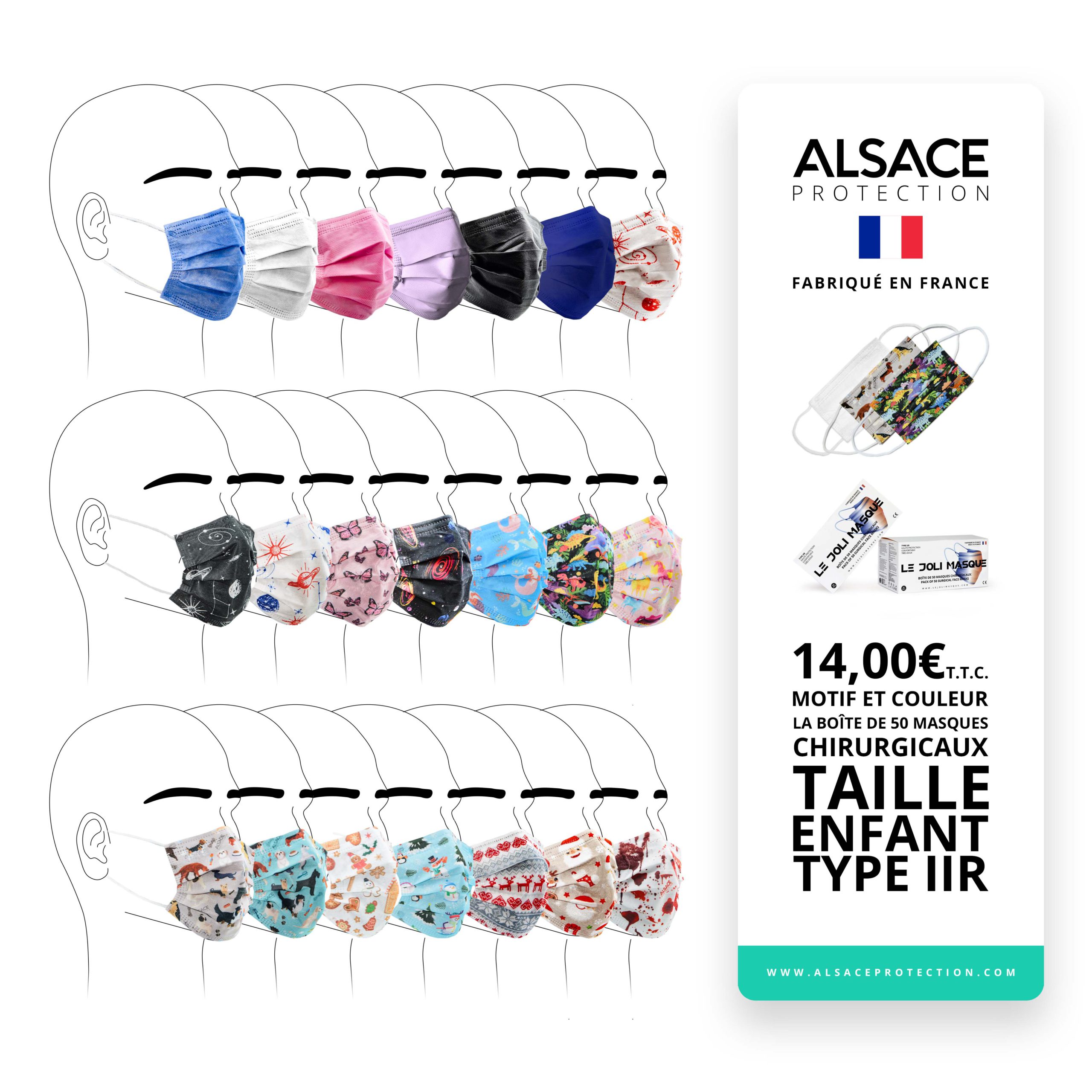 Alsace Protection  Boîte de 50 Masques Chirurgicaux - Edition Limitée -  Fabriqué en France - Type IIR