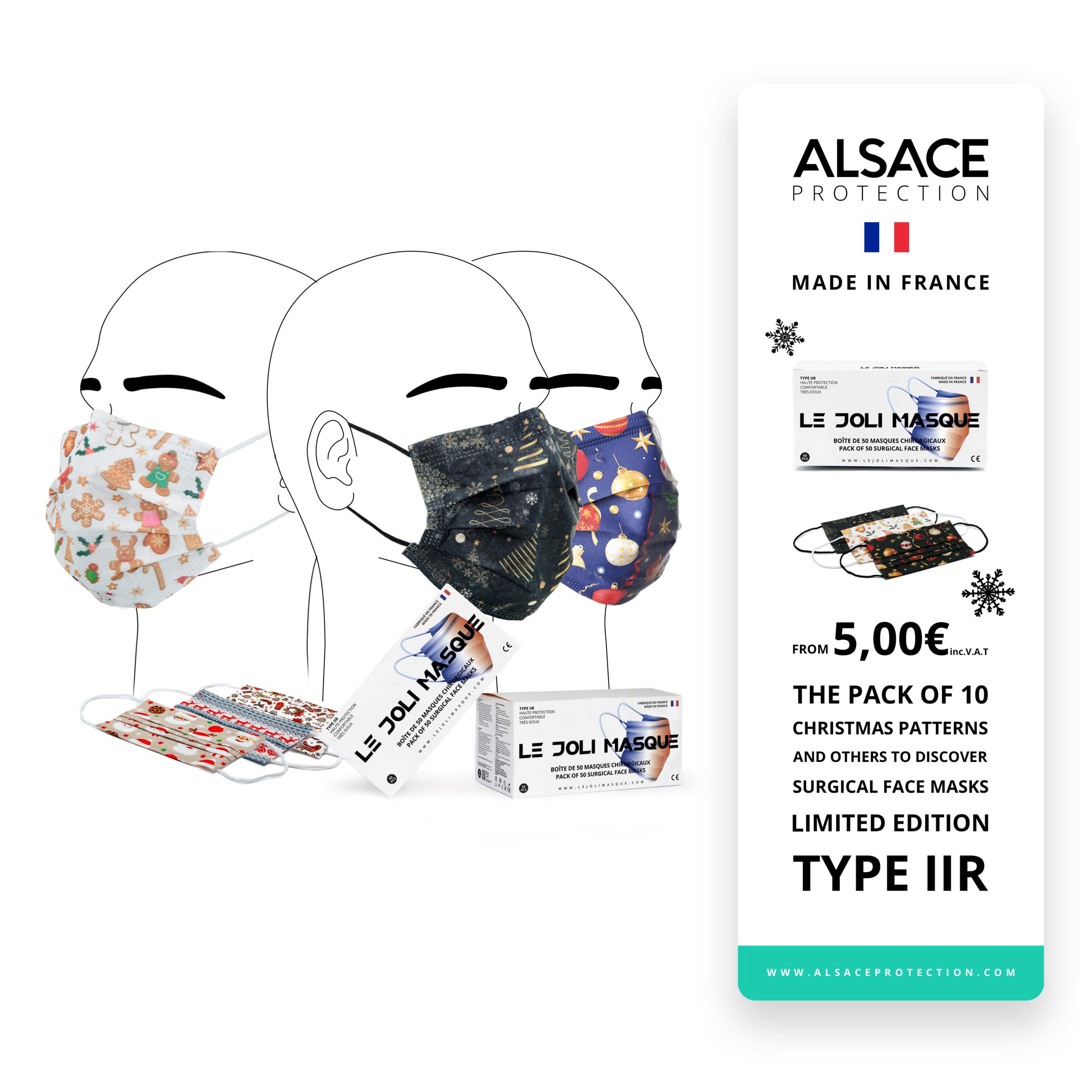 Alsace Protection | Sachet de 10 Masques Chirurgicaux - Fabriqué en France  - Type IIR
