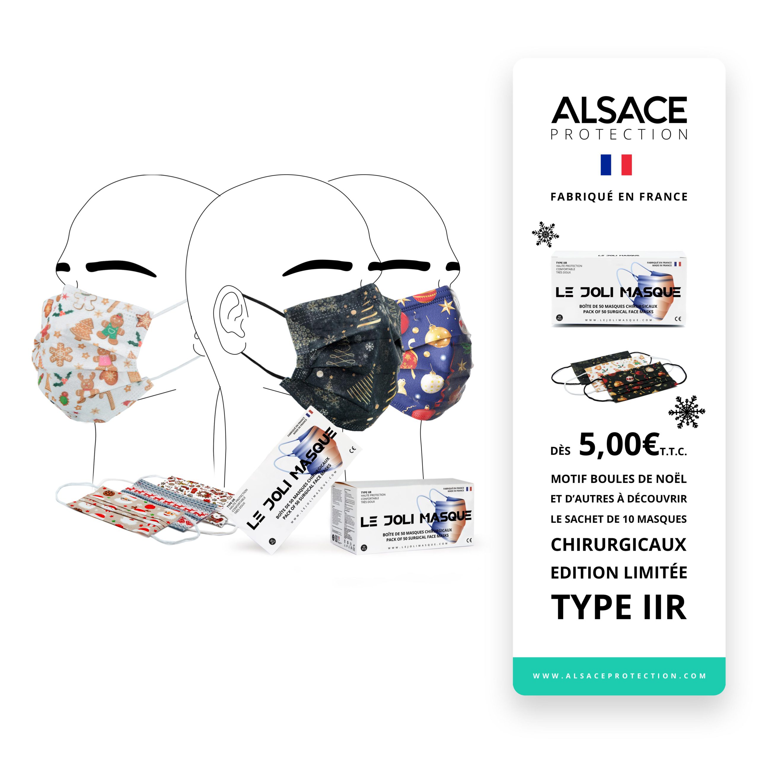 Alsace Protection  Sachet de 10 Masques Chirurgicaux - Fabriqué en France  - Type IIR