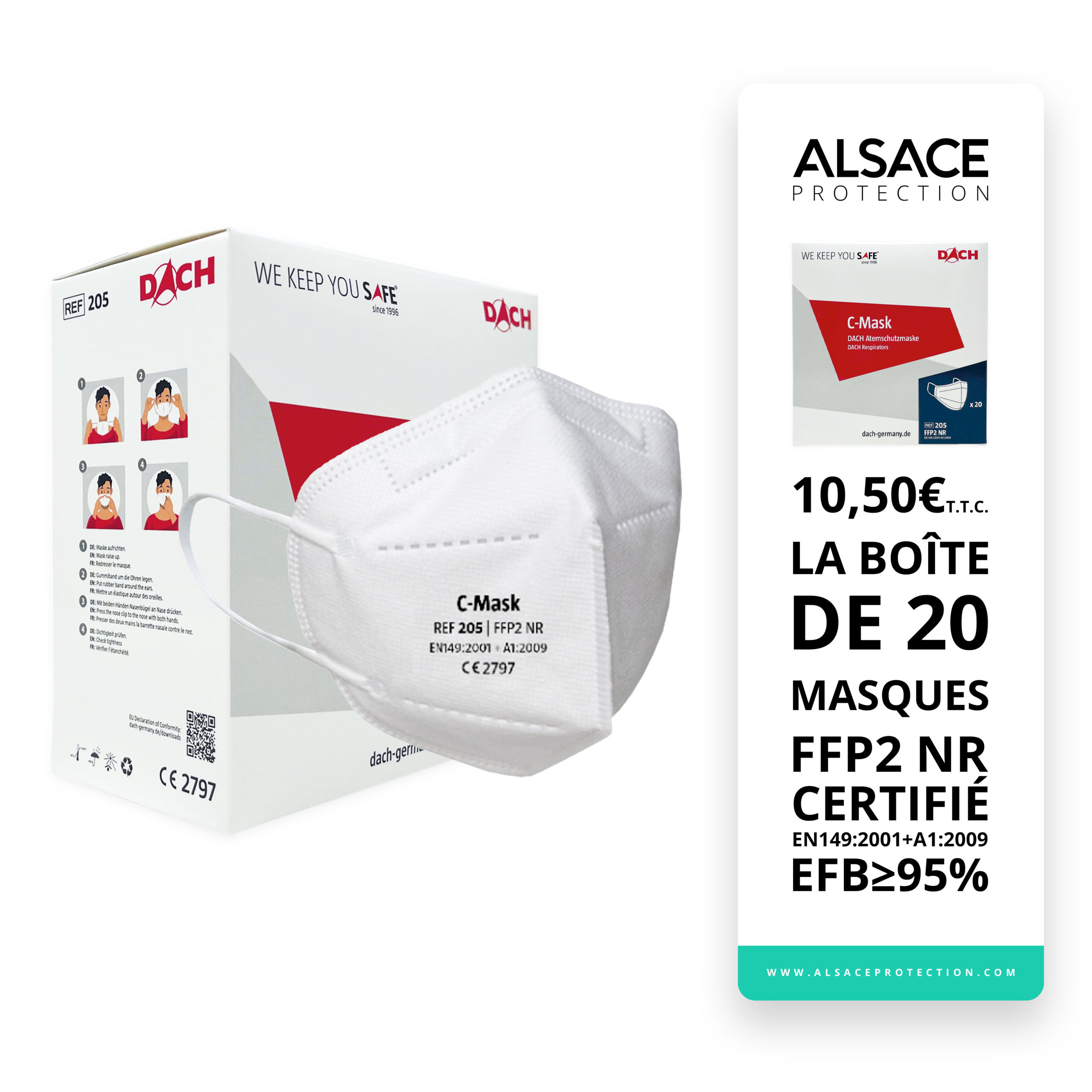 Alsace Protection  Boîte de 50 Masques FFP2 NR - Auriol - Fabriqué en  France